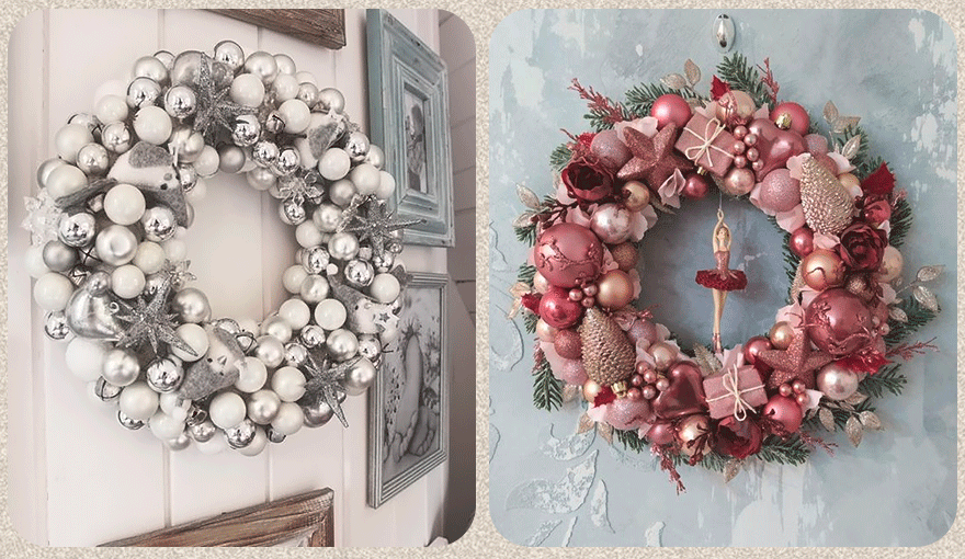 венок из елочных игрушек