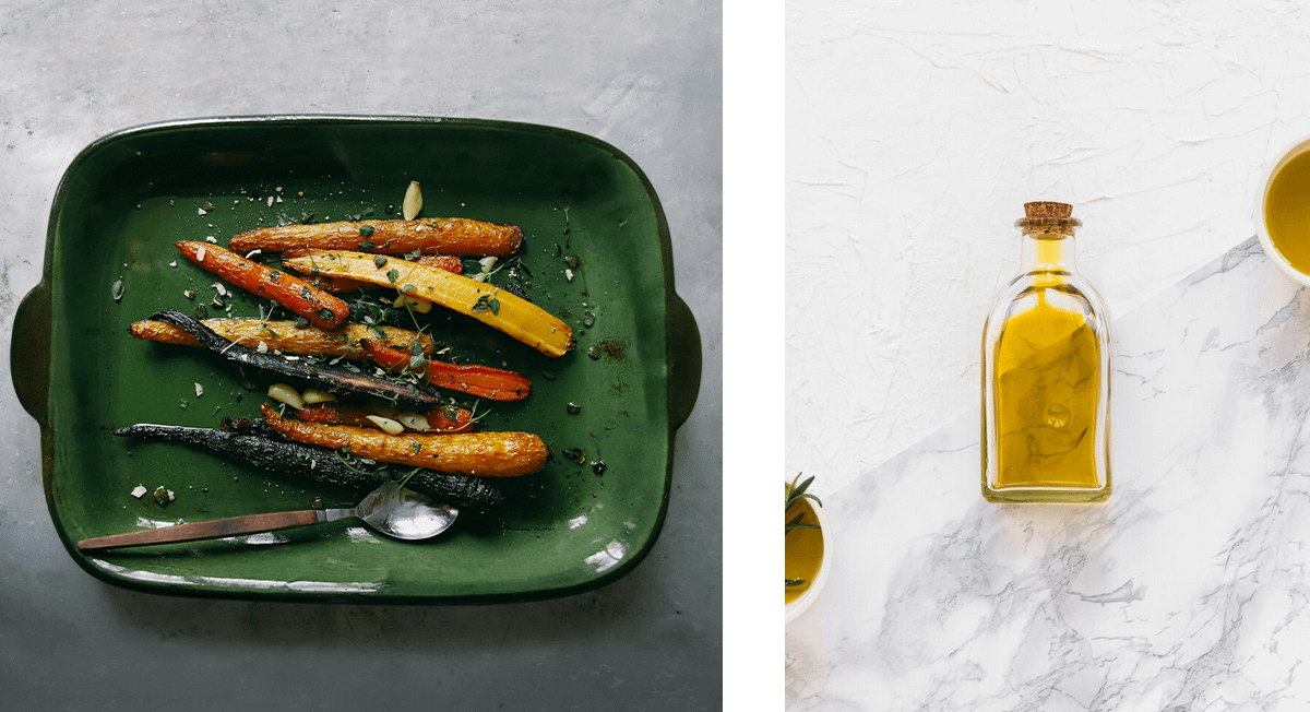 овощи, политые маслом, готовы к запеканию