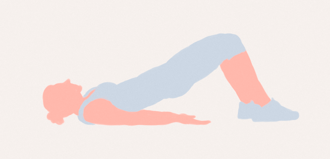 Картинка упражнения подъем таза, лежа на спине, для укрепления мышц спины и снятия нагрузки с позвоночника