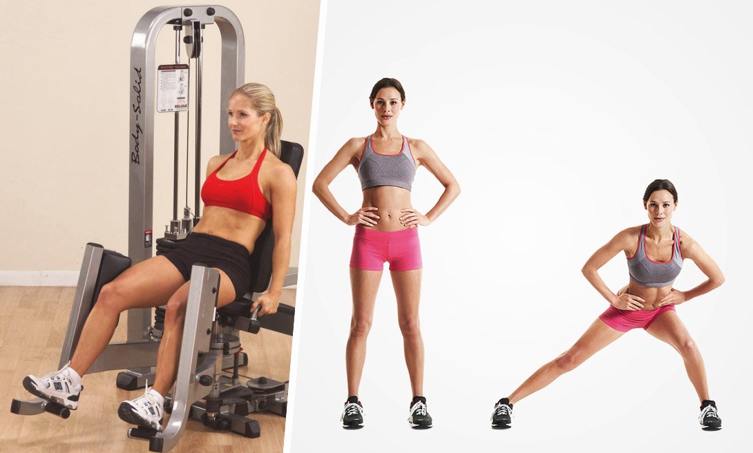 Упражнение боковые выпады vs. упражнения по сведению и разведению ног на тренажере. Упражнения для женственной фигуры. Картинки