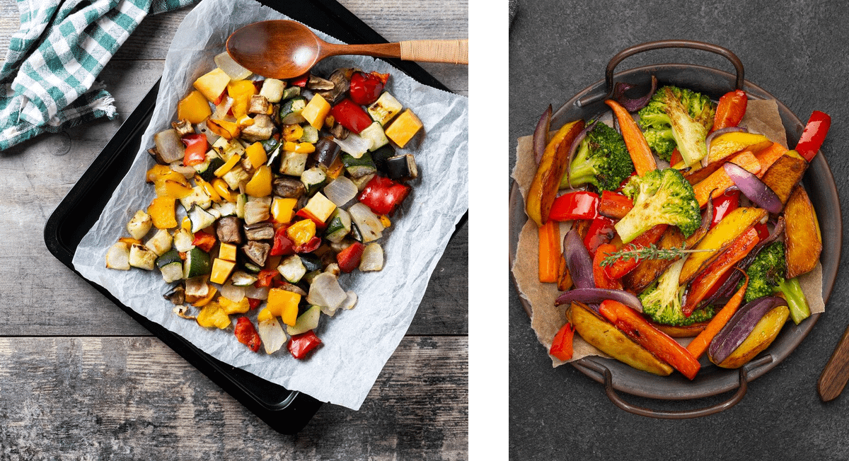 овощи на противне в один слой, без наложения