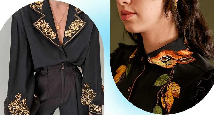 вышивка на воротнике блузки