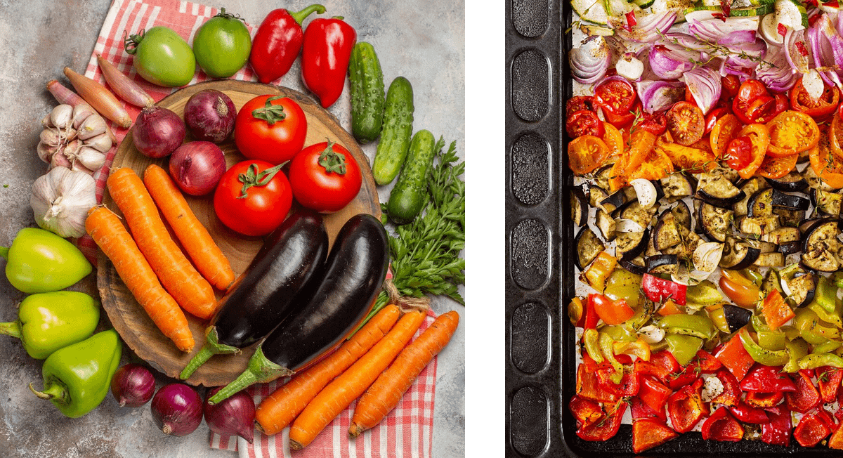 свежие овощи на рынке: яркий перец, морковь и кабачок